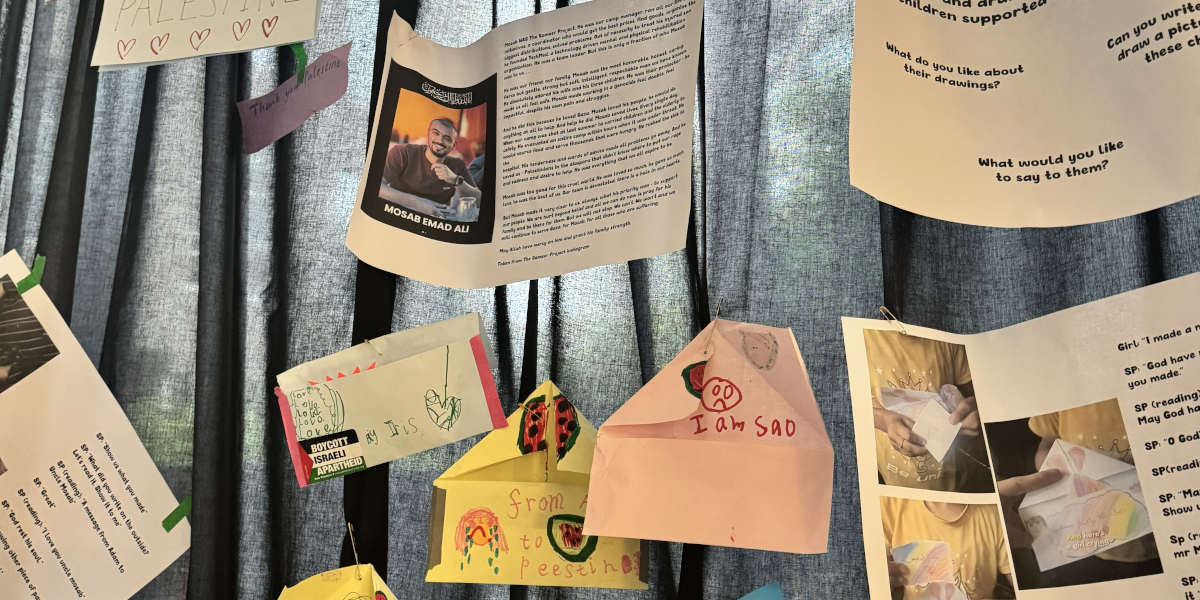 An art display showing messages from children in Glasgow to Palestine