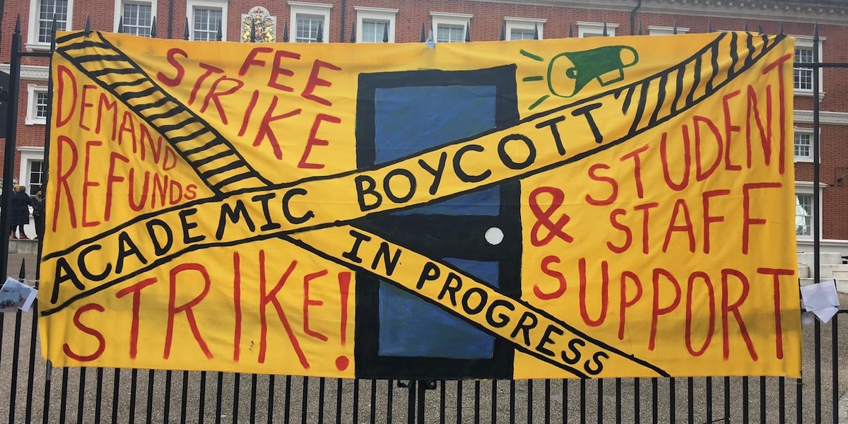 A banner on the gates of a university building read: Academic Boycott in Progress