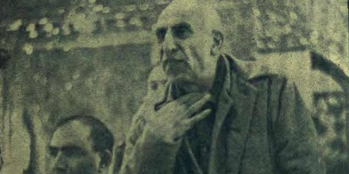 A black and white photograph of deposed Iranian Prime Minister Mohammed Mosaddeq