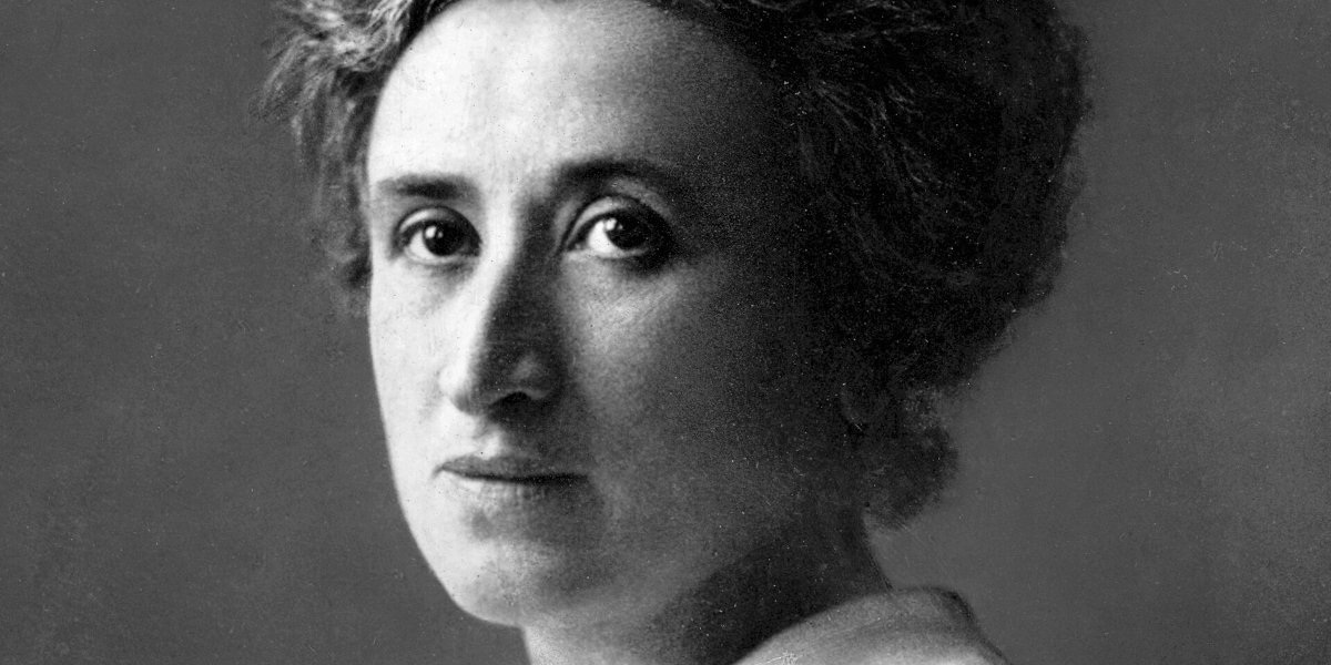 A black and white photograph of Rosa Luxemburg