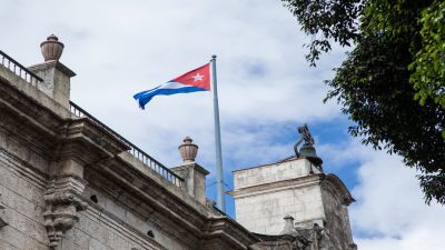 Cuban flag on a colonial building