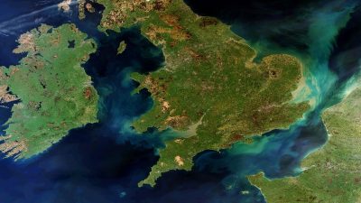 A satellite image of the United Kingdom