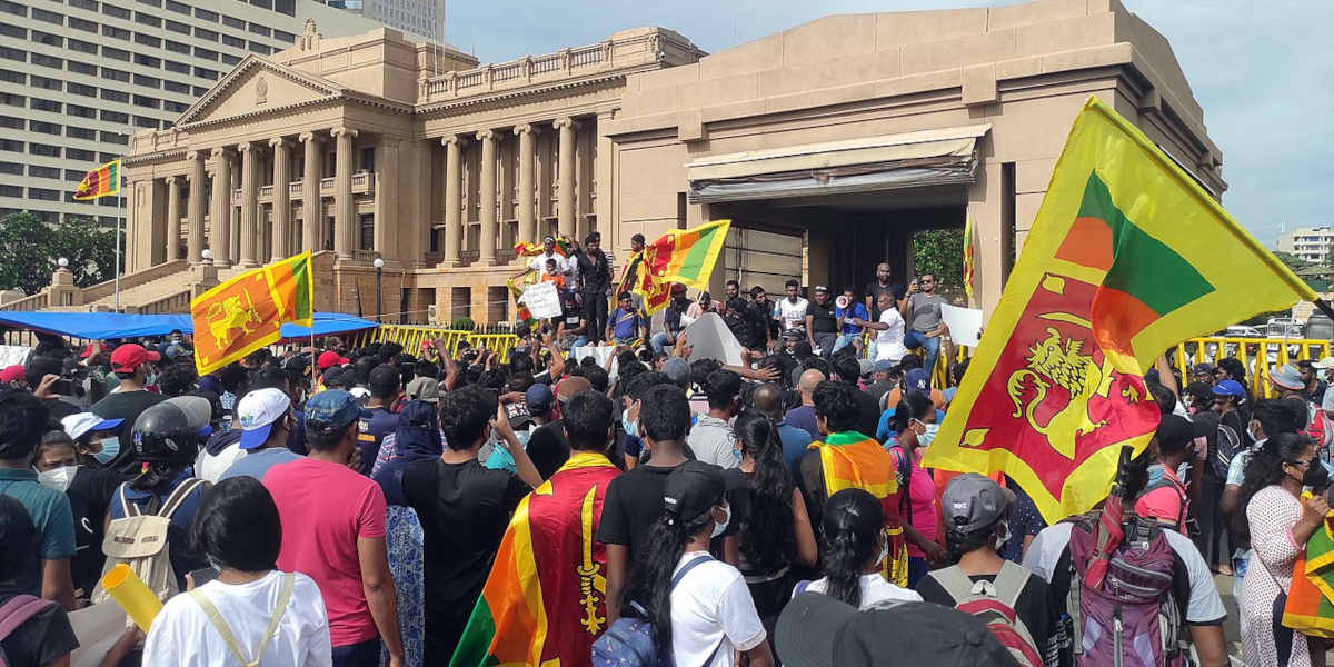 An anti-government protest in front of the Presidential Secretariat in Sri Lanka on 13 April 2022