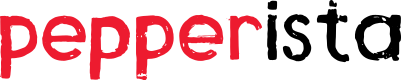 Pepperista logo 'Pepper' in red text and 'ista' in black font using Red pepper standard font